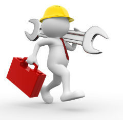 Man walking with Large Spanner and Suitcase